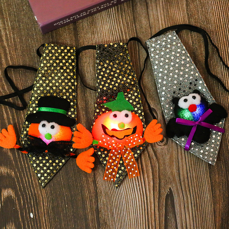 Halloween Glitter Necktie with Glow-in-the-Dark Elements, Party Accessory for Kids' Dance Performances and Costumes, Trendy Nightlight Toy