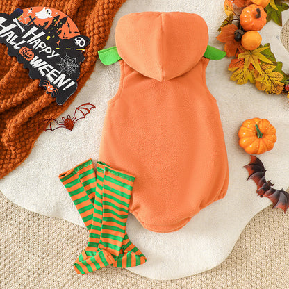 Infant Pumpkin Costume Onesie Halloween Kids Party Performance Outfit Baby Socks 2-Piece Set Children's Clothing