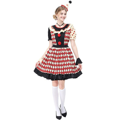 Vintage Checkered Clown Couple Outfits Adult Men and Women Circus Clown Dress Overalls Halloween Costumes