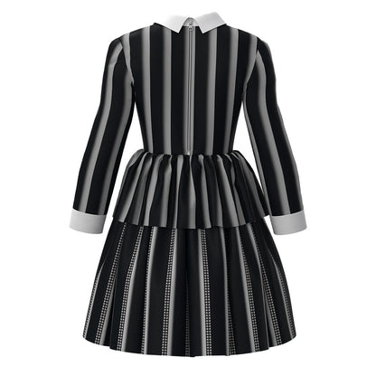 Jiamai New Wednesday Cosplay Costume Adams Family Female Halloween Children's Striped Dress