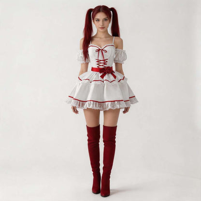 Halloween Cosplay Costume Anna Bella Original Creepy Doll White Mini Dress Role Play Costume