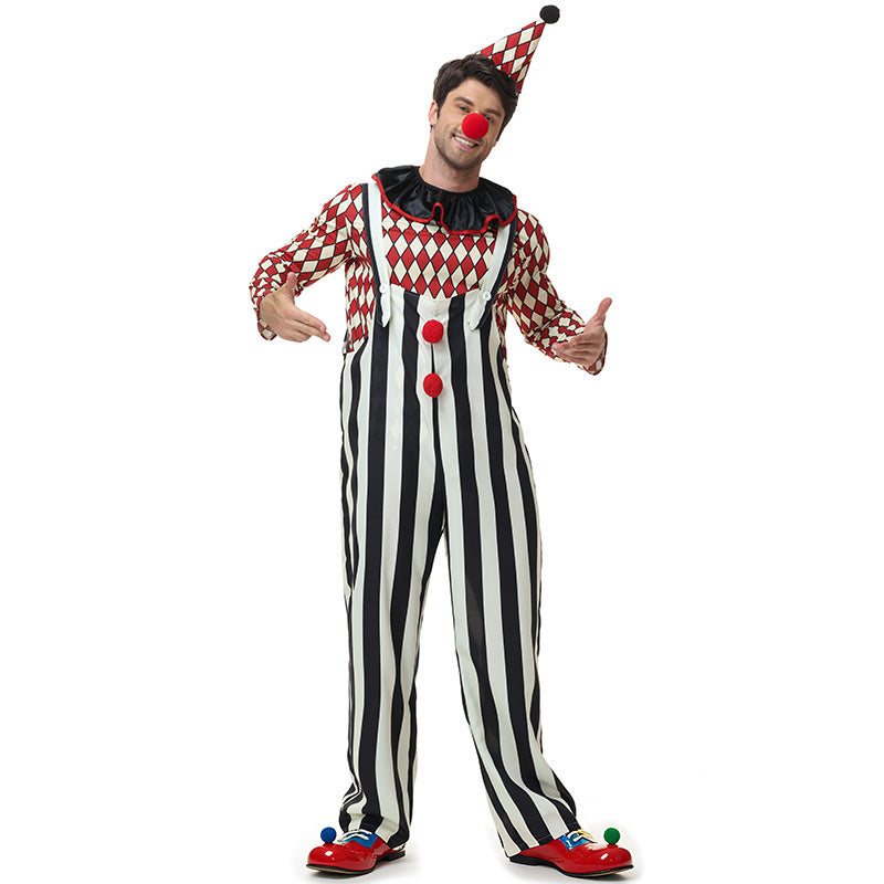 Vintage Checkered Clown Couple Outfits Adult Men and Women Circus Clown Dress Overalls Halloween Costumes