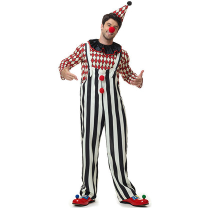 Vintage Checkered Clown Couple Outfits Adult Men and Women Circus Clown Dress Overalls Halloween Costumes