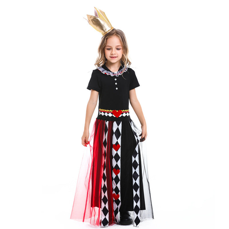 Halloween Costume Girls Fairy Tale Alice in Wonderland Role Play Queen of Hearts Performance Dress