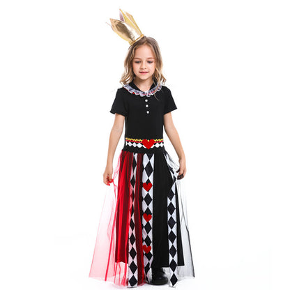 Halloween Costume Girls Fairy Tale Alice in Wonderland Role Play Queen of Hearts Performance Dress