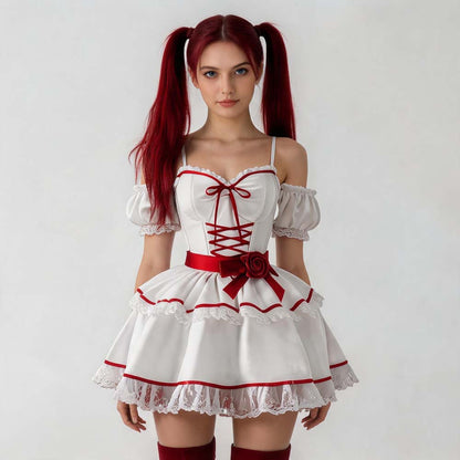 Halloween Cosplay Costume Anna Bella Original Creepy Doll White Mini Dress Role Play Costume