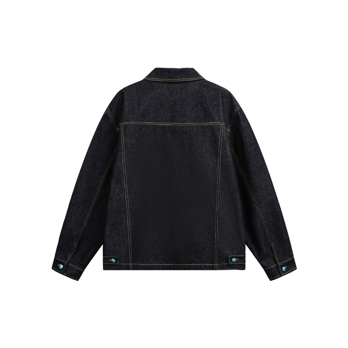 Turquoise Color-block Buttoned Loose Denim Jacket for Men