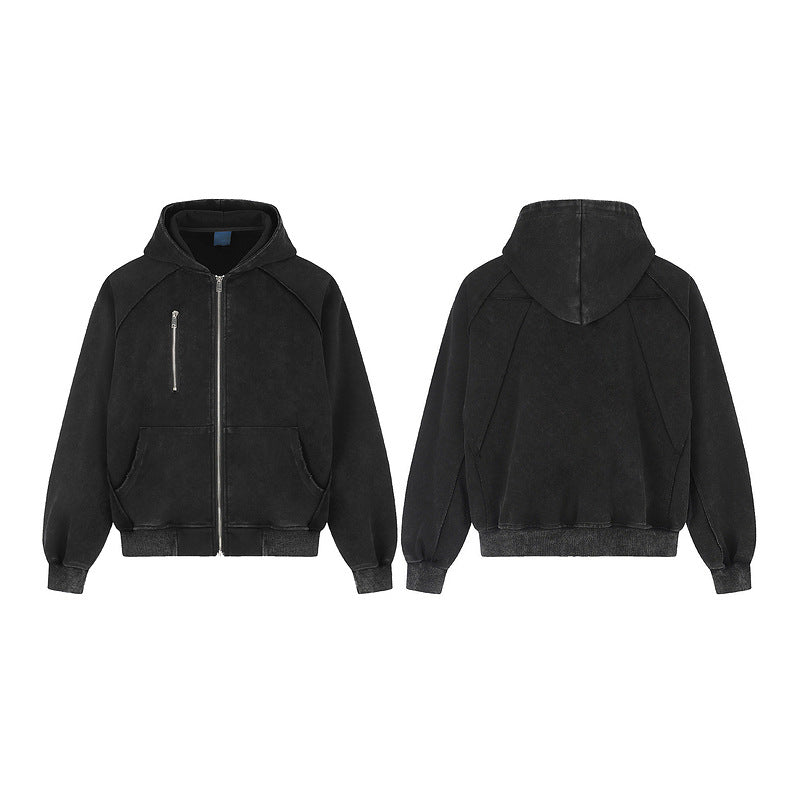 Loose black hoodie with multiple zippers jacket