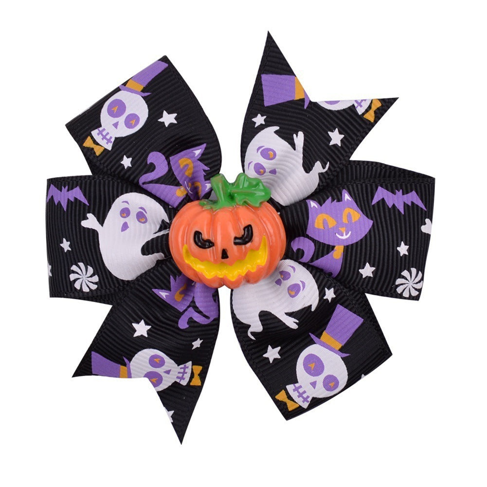 Halloween Accessories Pumpkin Lantern Black Bat Ghost Print Bow One Size Adult Hair Clip