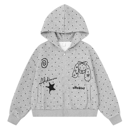 Cute rabbit hooded sweatshirt jacket with polka dots