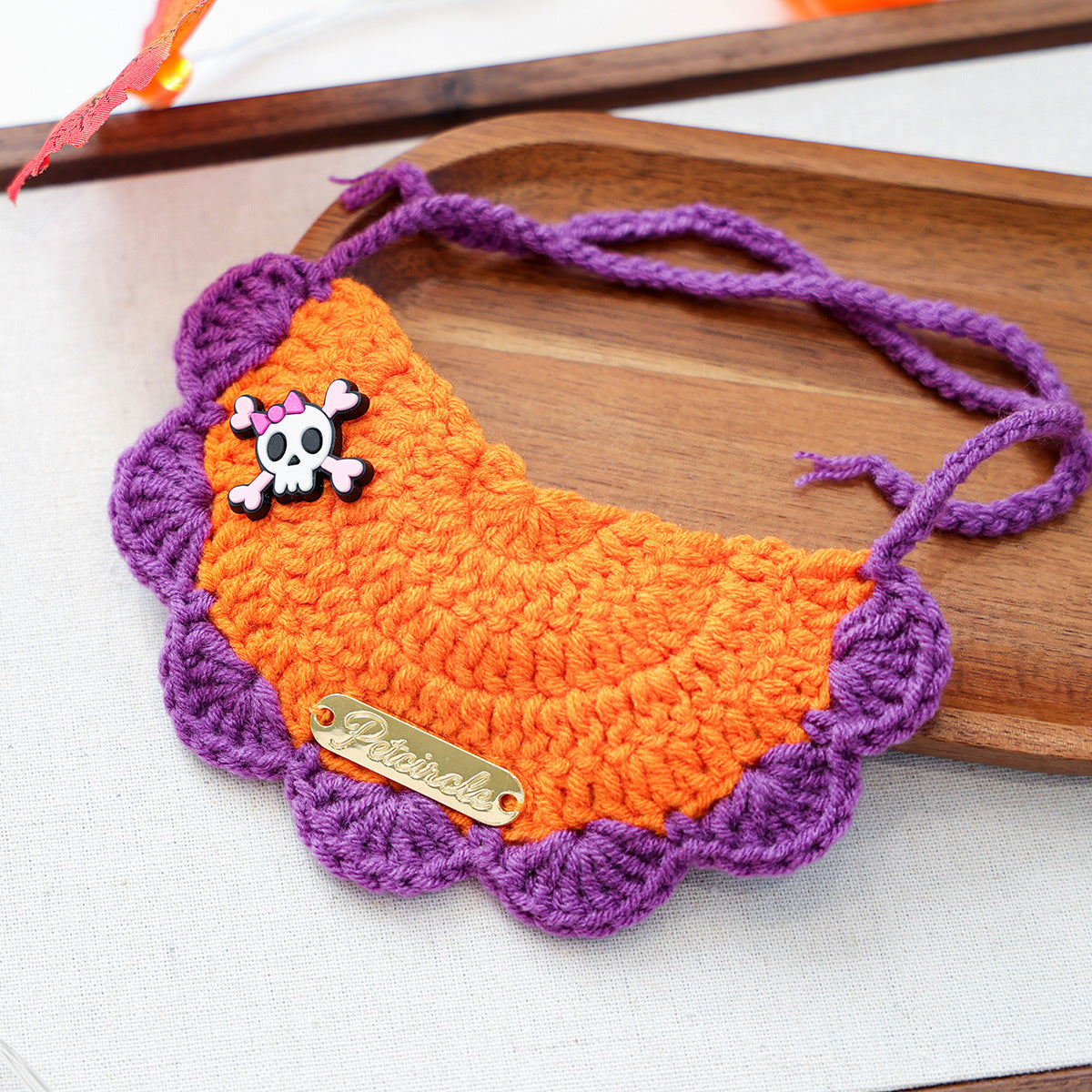 Pet Hair Yarn Gold Label Bandana for Cats and Dogs, Halloween Decorative Neckwear