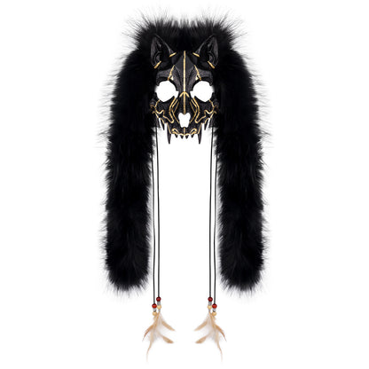 Halloween Carnival Fashion Animal Mask Viking Fox Mask with Faux Fur Headwear COS Werewolf