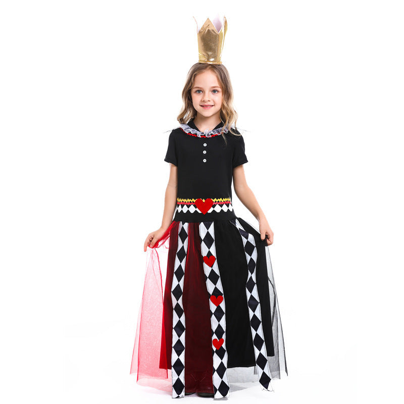Halloween Costume Girls Fairy Tale Alice in Wonderland Role Play Queen of Hearts Performance Dress