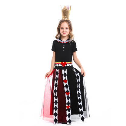 Halloween Costume Girls Fairy Tale Alice in Wonderland Role Play Queen of Hearts Performance Dress