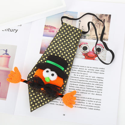 Halloween Glitter Necktie with Glow-in-the-Dark Elements, Party Accessory for Kids' Dance Performances and Costumes, Trendy Nightlight Toy