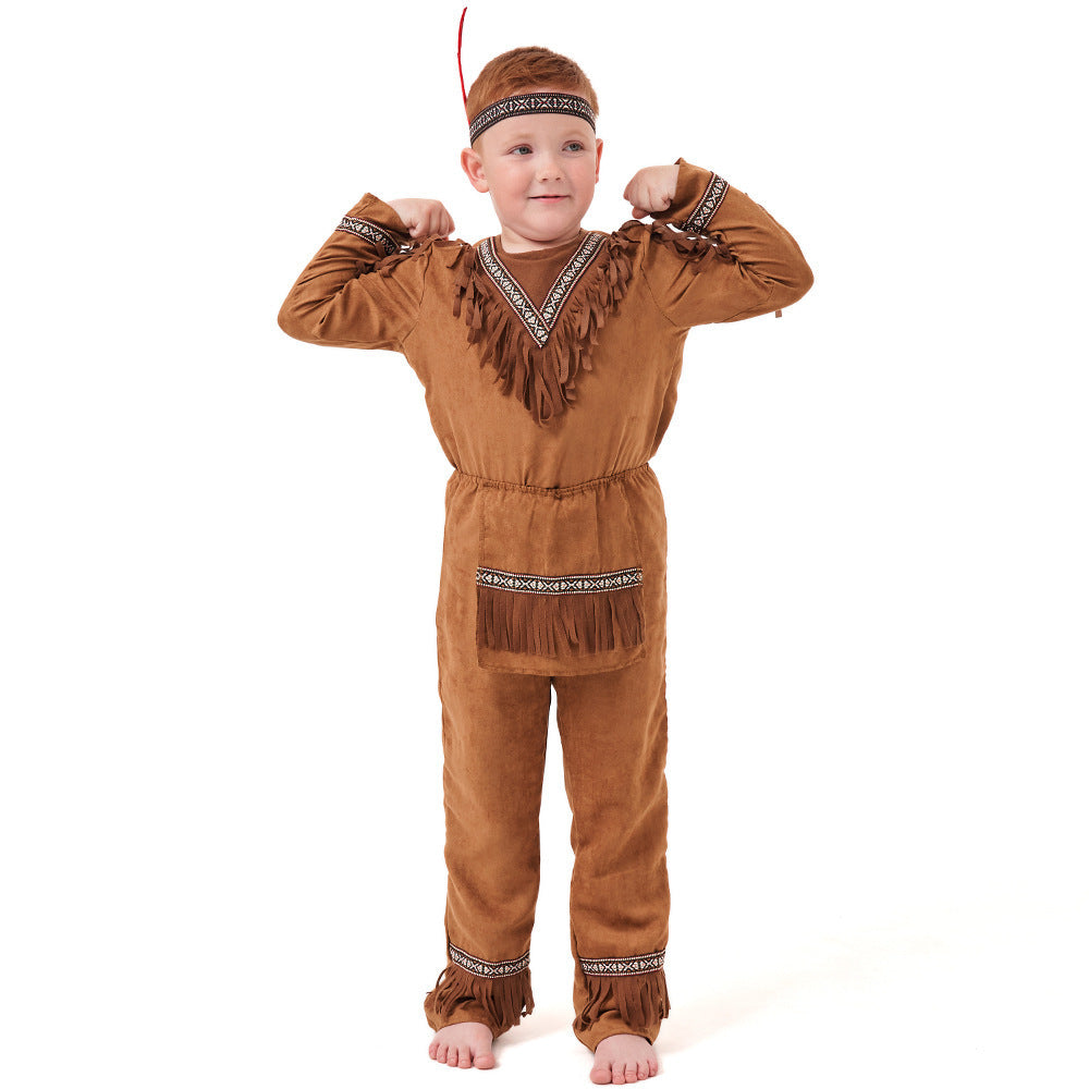 Halloween Costume Aboriginal Children's Male Indian Chief Stage Performance Costume Indigenous Clothing