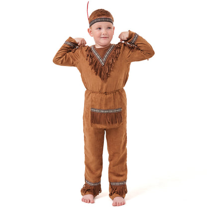 Halloween Costume Aboriginal Children's Male Indian Chief Stage Performance Costume Indigenous Clothing