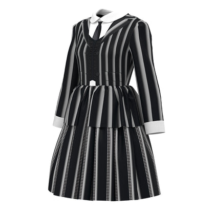 Jiamai New Wednesday Cosplay Costume Adams Family Female Halloween Children's Striped Dress