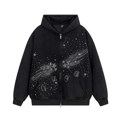 Starry Sky Hot Diamond Hooded Cardigan Sweatshirt