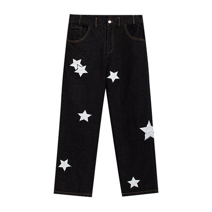 Pointed Star Embroidered Loose Jeans